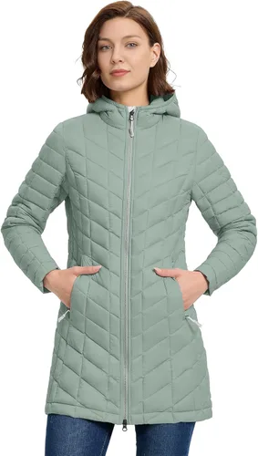 Vista 20 de Outdoor Ventures Abrigo Puffer Largo con Capucha Maryan para Mujer, Ultra Ligero, Cálido, Thermolite (Fiel a la talla. Orden Tamaño Normal) Tinta