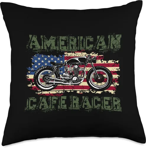Vista 4 de American Cafe Racer Motorcycle Apparel and Merch American Cafe Racer Biker Men Women Adult Teens Boys Girls Throw Pillow, 16x16, Multicolor
