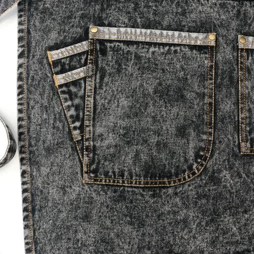Vista 7 de Jeanerlor - Delantales de trabajo de mezclilla con bolsillos para mujeres y hombres, correas cruzadas y ajustables de S a XXXL, Negro