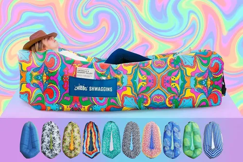 Vista 15 de Chillbo Inflatable Couch – Unique Designs - No-Pump Setup, Ripstop Polyester, Stability Pegs, Fun Prints - Portable Air Inflatable Lounger for