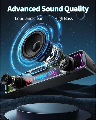 Vista 2 de [Usado] Smalody Altavoz de computadora de escritorio, altavoces inalámbricos de barra de sonido Bluetooth para PC, con cable USB potentes altavoces