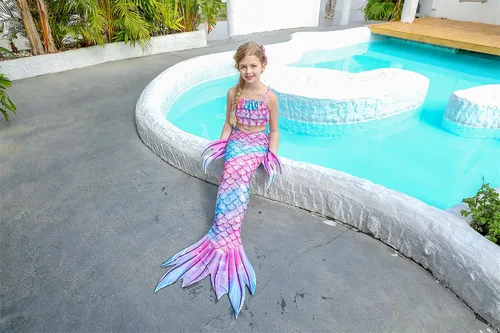 Vista 3 de Hulaha Conjuntos de sirena de natación para niños, disfraz de sirena para niñas