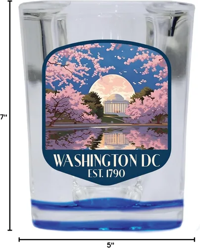 Vista 2 de Washington, D.C. Souvenir - Vaso de chupito cuadrado de 2.5 onzas, base azul D