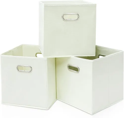 Vista 35 de Contenedores de almacenamiento de tela negra, 13 x 13 x 13 pulgadas, cajas de almacenamiento plegables con doble asa, caja organizadora de tela