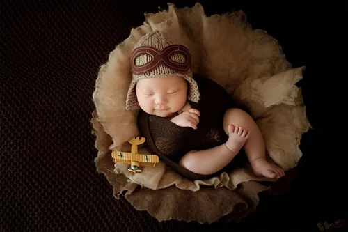 Vista 2 de Accesorios de fotografía para bebé, sombreros de piloto con manta para niños y niñas, recién nacidos, sesiones de fotos, sombrero, conjunto de manta