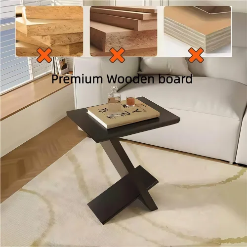 Vista 4 de Mesa auxiliar moderna de madera, mesita de noche en forma de Z, mesa de sofá/mesas auxiliares para sala de estar, dormitorio, balcón