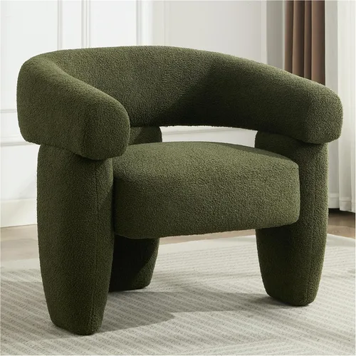 Vista 9 de Silla de barril moderna de mediados de siglo, tipo Accent, cómoda, tapizada, redonda, con diseño de montaje, sillón de salón de estilo Sherpa Boucle