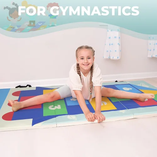 Vista 4 de Kangaroo Hoppers Gymnastics Tumbling Mats for Kids, Foldable Gym Mat with Carrying Handles for Home Activity Play