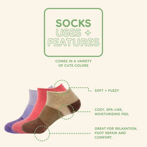 Vista 4 de BambooMN Calcetines de spa de nailon mullidos con infusión de aloe para mujer, color morado lavanda, 3 pares