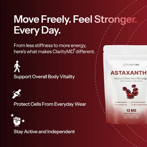 Vista 6 de Astaxantina Suplemento antioxidante de 12 mg – Fuente natural de microalgas – Softgel a base de lípidos para una mayor absorción – Apoyo cognitivo
