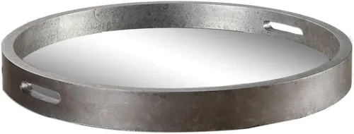 Vista 4 de Bechet - Bandeja para pandereta de plata antigua con espejo de 22 1/4 pulgadas de ancho