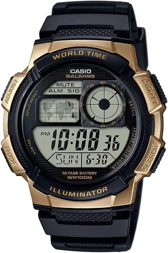 Vista 5 de Casio AE1000W Series Men’s Digital Watch 100M WR Multi Alarms 100 SEC Stopwatch Countdown Timer World Map for World Time LED Light