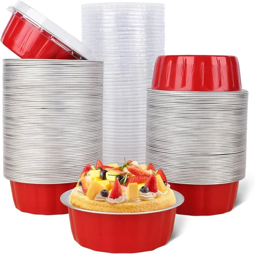 Vista 91 de Beasea Disposable Ramekins with Lids, 50 Pack 8oz 235ml Aluminum Foil Baking Cups with Lids, Aluminum Creme Brulee Ramekins Muffin Cupcake Pudding