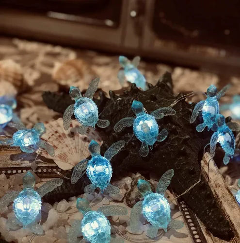 Vista 6 de Tema de playa - Lindas luces de tortuga marina verde - Luces decorativas de hadas del océano - 10 pies 30 LED - Alimentación USB - Multifunción