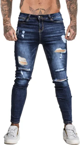 Vista 2 de GINGTTO - Jeans rasgados, elásticos y ajustados para hombre