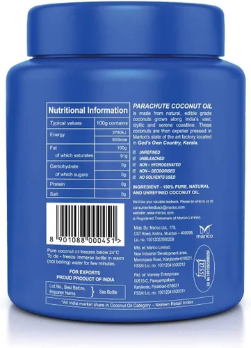 Vista 2 de Parachute Aceite de coco 100% puro y natural sin refinar Sin productos químicos y conservantes añadidos Tarro de 15 onzas líquidas