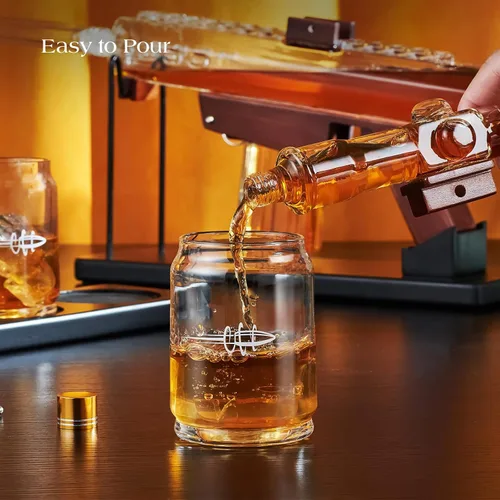 Vista 4 de Kollea Regalos para Hombres Papá, Juegos de Decantadores de Whisky, Juego de Decantador de Pistola con 4 Vasos de Bala y Telescopio de Mira, Regalo