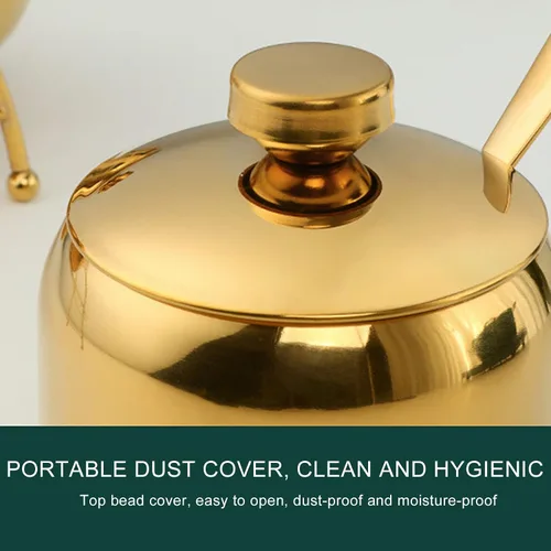 Vista 2 de Azucarero, contenedor de azúcar con tapa, olla de azúcar de acero inoxidable con tapa, tarro de especias para accesorios de cafetería, recipiente