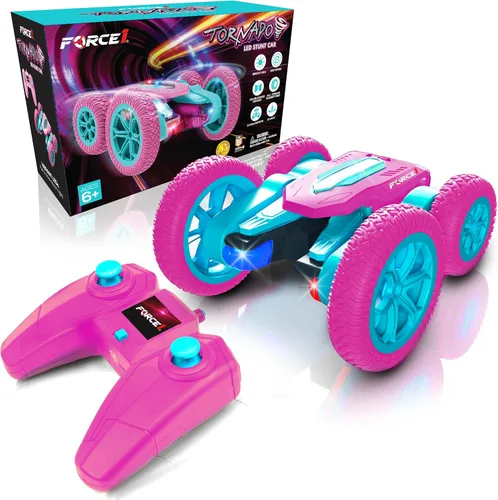 Vista 7 de Force1 Tornado Blue - Auto de control remoto con LED para niños - Conducción de doble cara, autos RC rápidos con giros de 360°, auto RC todoterreno