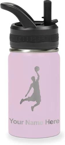Vista 23 de LaserGram Botella de agua personalizada de 32 onzas, Basketball Slam Dunk Man (azul oscuro)