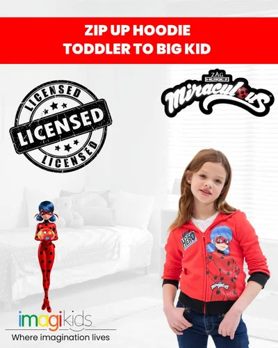 Vista 2 de Miraculous Ladybug - Sudadera con capucha con cremallera para niñas pequeñas a niños grandes