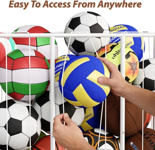 Vista 2 de YKDIRECT Organizador de bolas rodantes de 250L con ruedas de bloqueo, cesta de almacenamiento grande para baloncesto, fútbol, fútbol, voleibol