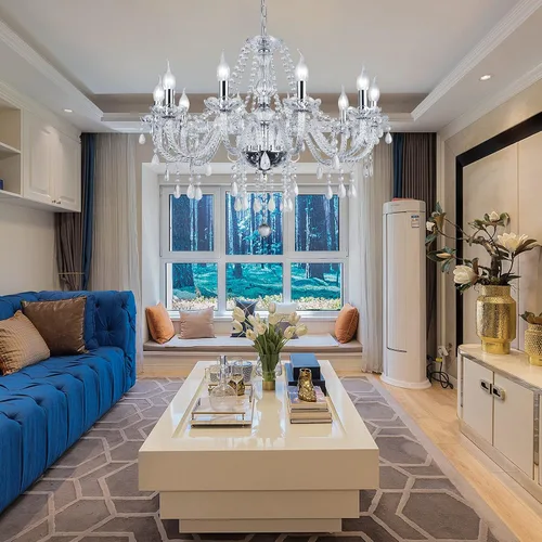 Vista 5 de Candelabros de cristal con 10 luces tipo vela, lámpara colgante moderna para techo, elegante decoración para comedor, sala de estar, recámara