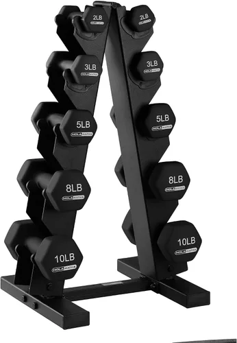 Vista 15 de HolaHatha 1, 2 and 3 lb Neoprene Dumbbell Strength Training Weight Set with Rack