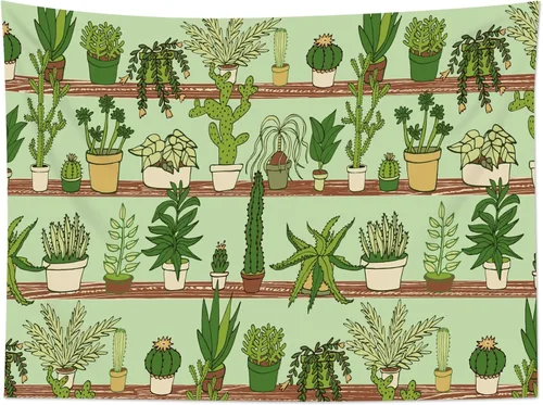 Vista 13 de HVEST Tapiz de cactus con diseño de plantas suculentas del desierto tropical en estante de madera, tapiz para colgar en la pared, acuarela botánica
