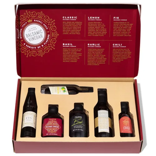 Vista 4 de Thoughtfully Gourmet, juego de regalo de vinagre balsámico, los sabores incluyen higo, chile, ajo y más, certificado IGP, fabricado en Módena