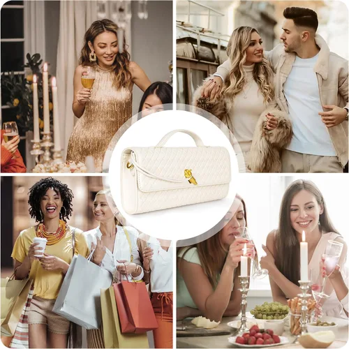 Vista 8 de Joryin Bolso tejido para mujer, bolso de mano de cuero tejido, bolso cruzado, bolso formal de noche, cuero vegano