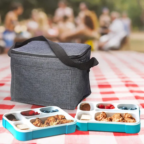 Vista 6 de Juego de 10 bolsas de almuerzo aisladas, paquete a granel, perfecta para el trabajo, viajes, eventos al aire libre, color negro