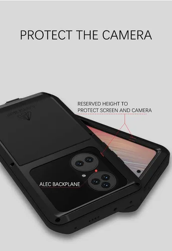 Vista 7 de LOVE MEI Funda de metal para Huawei P50 Pro, resistente al aire libre, a prueba de golpes, a prueba de caídas, de aluminio, militar, resistente Negro