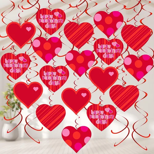 Vista 3 de KatchOn, Centros de mesa de San Valentín para mesas, grandes, paquete de 39 Decoración de corazones colgantes de San Valentín, centros de mesa