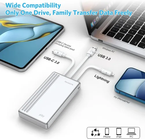 Vista 3 de ySky Disco duro externo portátil certificado MFi de 17.64 oz para iPhone, iPad, MacBook, Windows, computadora, USB C, teléfonos Android