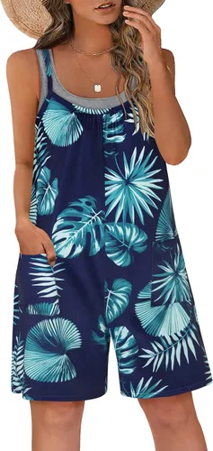 Vista 14 de Vigorics Enterizo casual para mujer, sin mangas, con tirantes ajustables, pantalones cortos, overoles elásticos con bolsillos Negro