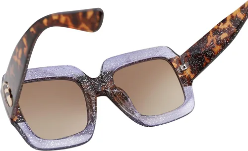 Vista 6 de Feisedy B2276 Gafas de sol cuadradas de gran tamaño con marco de brillantina multicolor