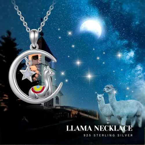 Vista 6 de JUSTKIDSTOY Llama Necklace Sterling Silver Cute Alpaca Pendant Necklace Jewelry Gift for Women Mum Daughter Birthday