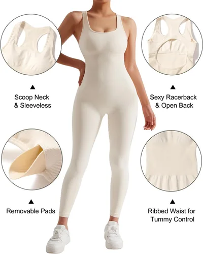 Vista 5 de MOSHENGQI Enterizo de una pieza para mujer, espalda cruzada, sin mangas, espalda descubierta, con control de abdomen