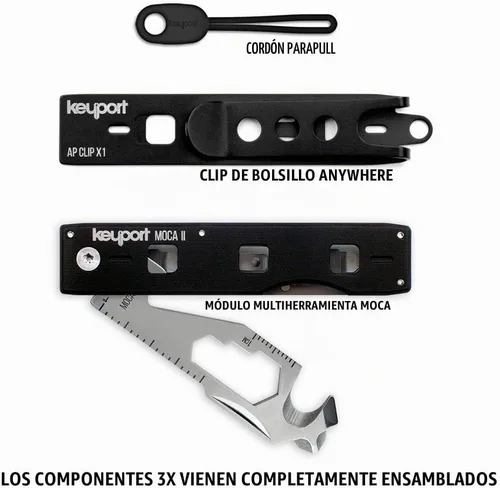 Vista 5 de Multiherramienta compacta de llavero 11 en 1 con clip de bolsillo y paraPull – Abrebotellas, abrebotellas, cortador de cables, mini destornilladores