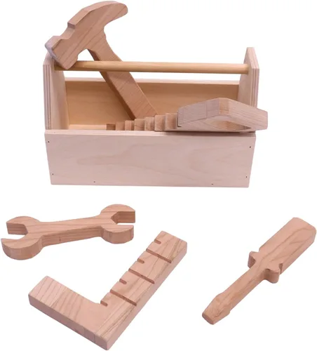Vista 4 de Juego de herramientas de juguete para niños, juego de herramientas de juguete de madera de 6 piezas