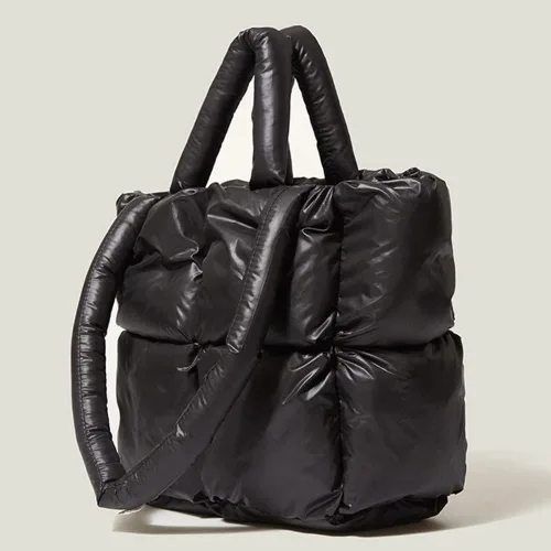 Vista 4 de Bolsa de mano acolchada para mujer, bolsa acolchada ligera de invierno, de algodón, acolchada, bolsa de hombro acolchada