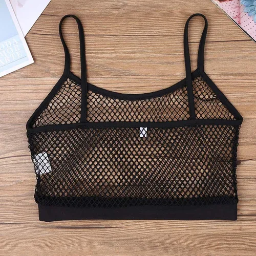 Vista 6 de KKmeter Bralette de malla para mujer con correa superior para ver a través de ver sin mangas, chaleco para fiesta