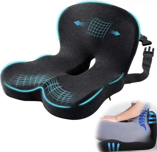 Vista 10 de Cojín de asiento de automóvil, cojín de espuma viscoelástica con correa ajustable, almohadilla ergonómica para automóvil y semircamión, cojín