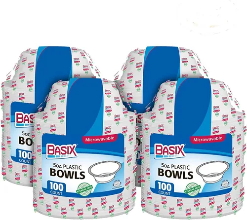Vista 14 de Basix [100 unidades] Cuencos desechables de plástico blanco de 5 onzas para postre, aptos para microondas, ideales para la escuela, comida