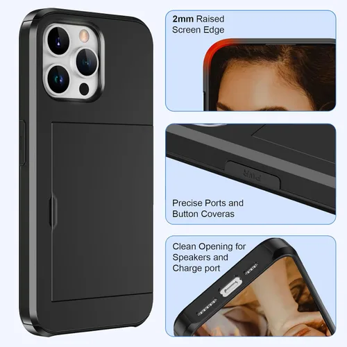 Vista 2 de Funda para teléfono compatible con iPhone 15 Pro Max, funda tipo cartera con tarjetero de crédito, ranura para tarjetas de identificación, a prueba