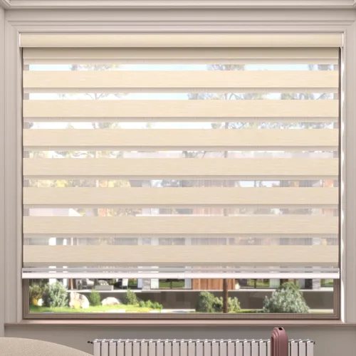 Vista 39 de MYshade Persianas enrollables de cebra opacas (85 %) con cordón para ventanas interiores, persianas de doble capa beige para dormitorio, baño, sala