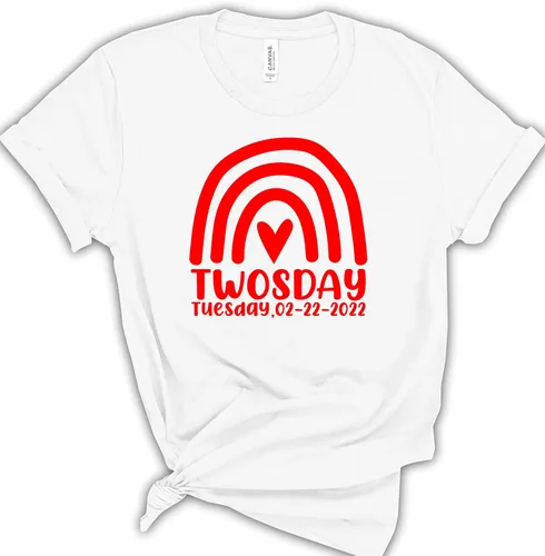 Vista 6 de Twosday T-Shirt, Twosday 02-22-2022 T-Shirt for Adult Toddler Youth Men Women Baby, Twosday 02-22-2022 Tuesday Mono Color Rainbow T-Shirt for Women