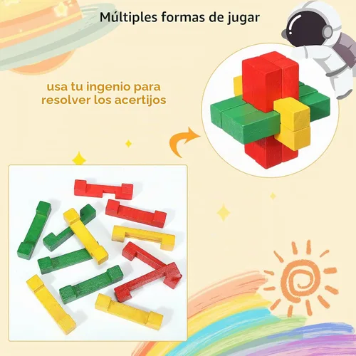 Vista 3 de Syhood Juego de 12 piezas de rompecabezas de madera para el cerebro 3D IQ Challenge Toy Games Logic Mind Smart Puzzle Box Lock Toy Brain Teaser
