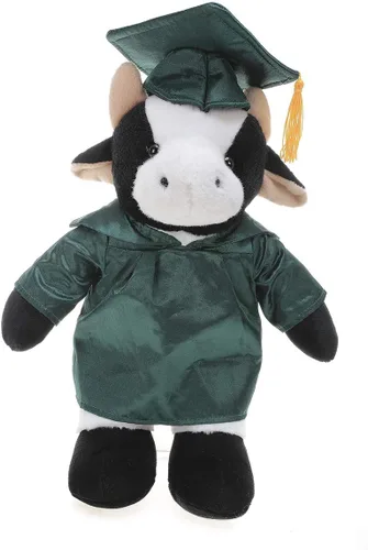Vista 10 de Plushland Juguetes de peluche de vaca, regalos para el día de graduación, texto personalizado, nombre o logotipo de tu escuela en el vestido, lo